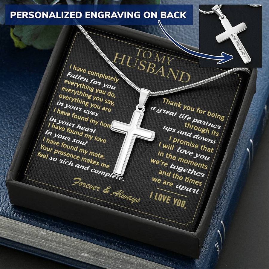 Personalized Great Life Partner Stainless Steel Cross Necklace Engraved Perfect Anniversary Gift for Husband