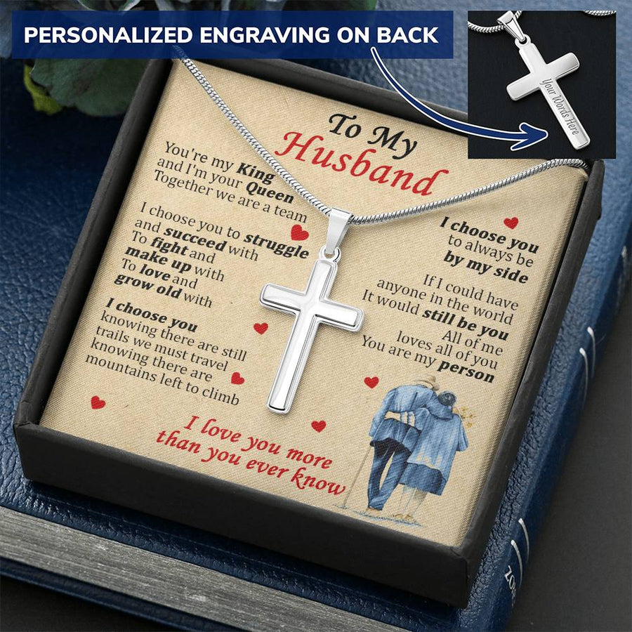 Personalized You Are My Person Stainless Steel Cross Necklace Engraved Perfect Anniversary Gift for Husband