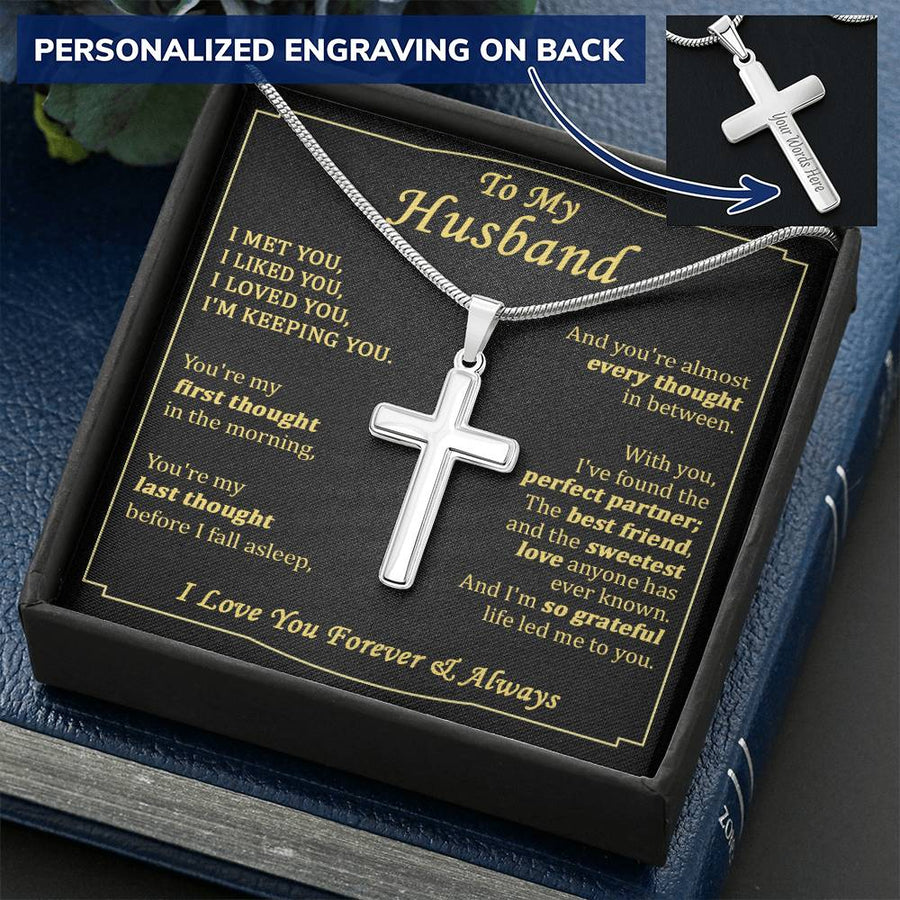 Personalized First and Last I'm Keeping You Stainless Steel Cross Necklace Engraved Perfect Anniversary Gift for Husband