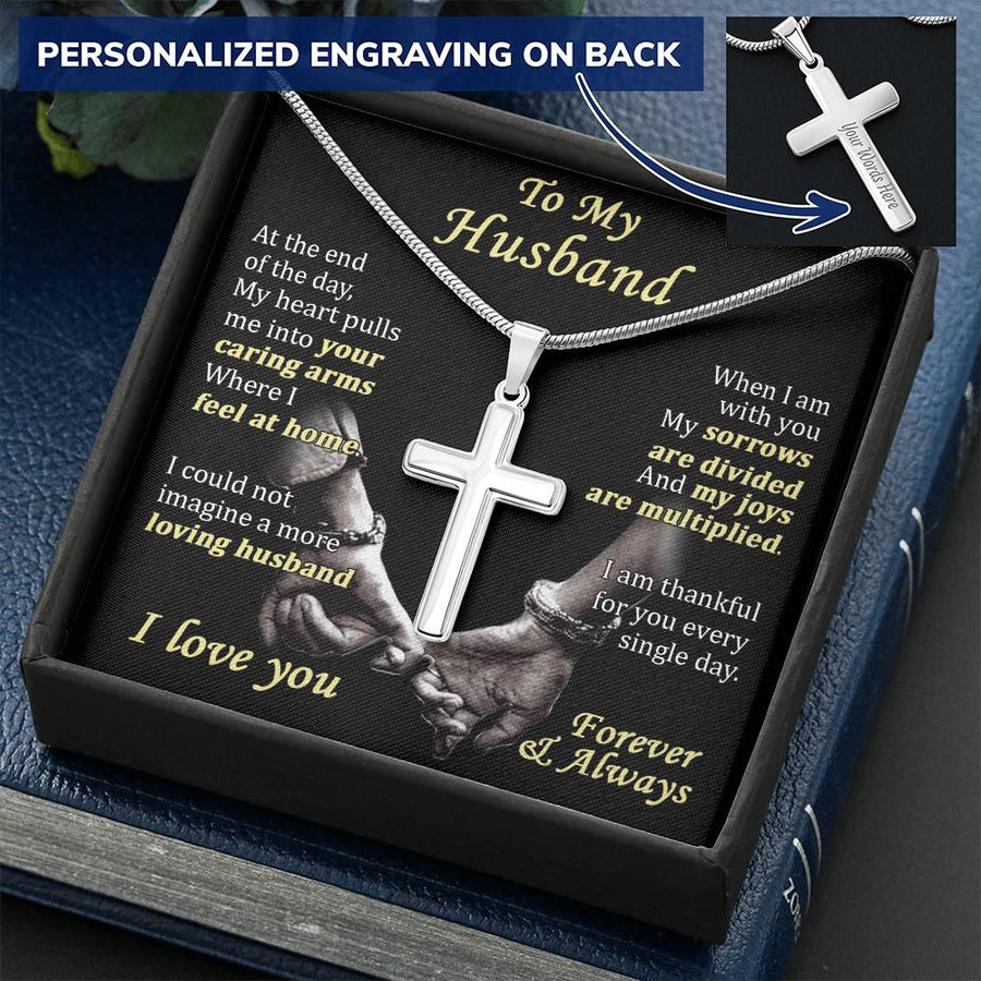 Personalized Your Caring Arms Stainless Steel Cross Necklace Engraved Perfect Anniversary Gift for Husband