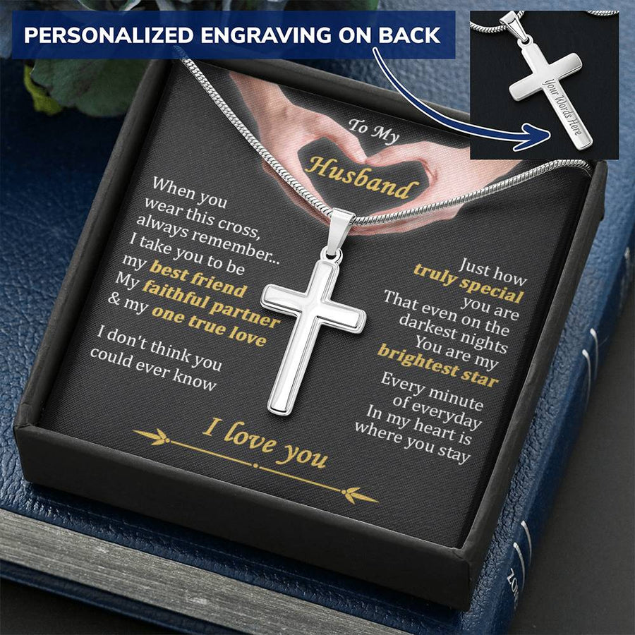 Personalized My Brightest Star Truly Special Stainless Steel Cross Necklace Engraved Perfect Anniversary Gift for Husband