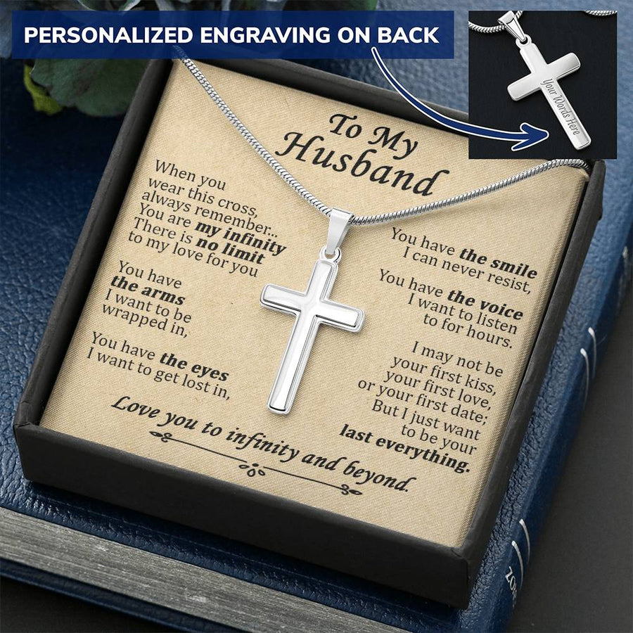 Personalized No Limit to My Love Stainless Steel Cross Necklace Engraved Perfect Anniversary Gift for Husband