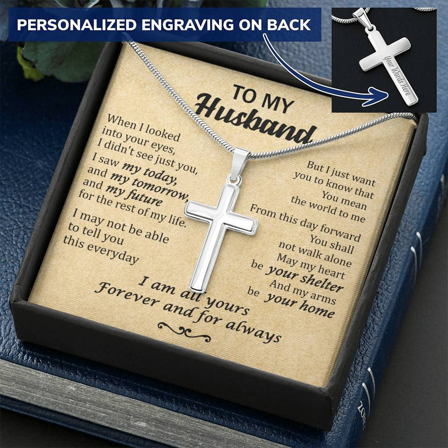 Personalized I Am All Yours Stainless Steel Cross Necklace Engraved Perfect Anniversary Gift for Husband