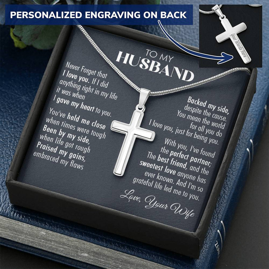 Personalized You’ve Held Me Close When Times Were Tough Stainless Steel Cross Necklace Engraved Perfect Anniversary Gift for Husband