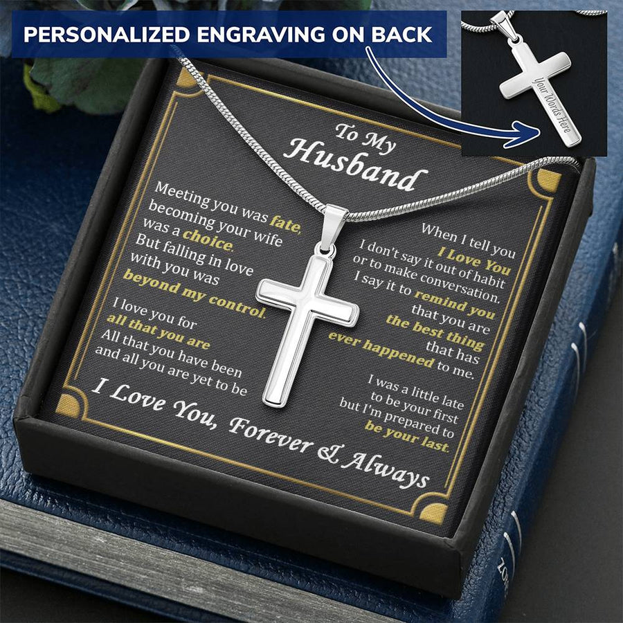 Personalized Best Thing Happened Stainless Steel Cross Necklace Engraved Perfect Anniversary Gift for Husband