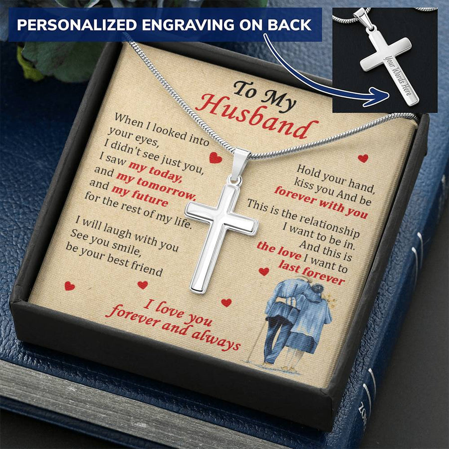 Personalized Forever with You Stainless Steel Cross Necklace Engraved Perfect Anniversary Gift for Husband
