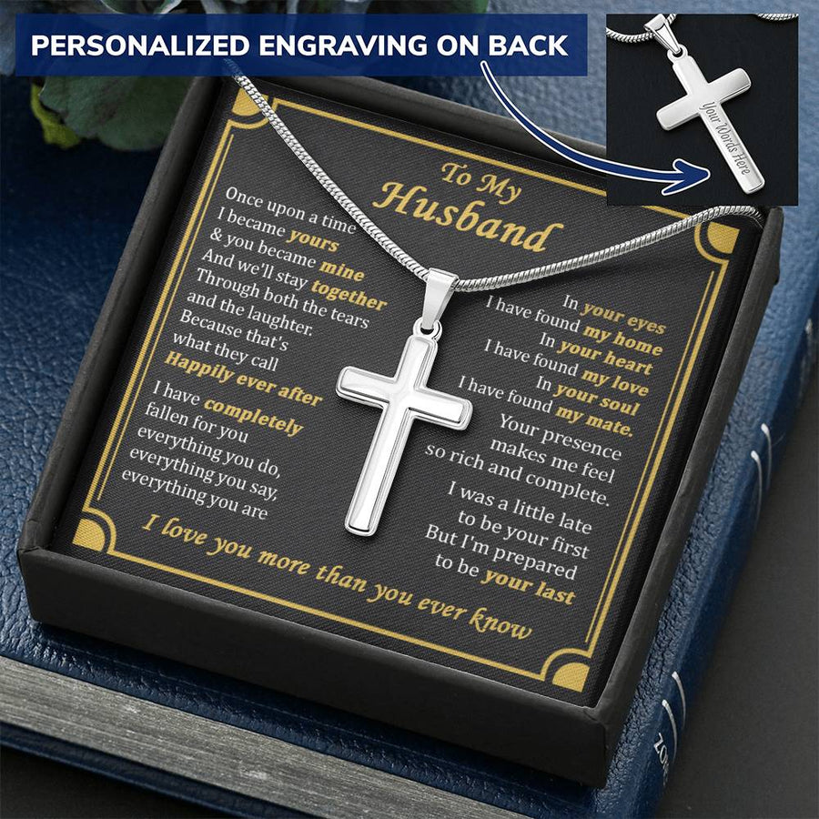 Personalized Through Both the Tears and the Laughter Stainless Steel Cross Necklace Engraved Perfect Anniversary Gift for Husband