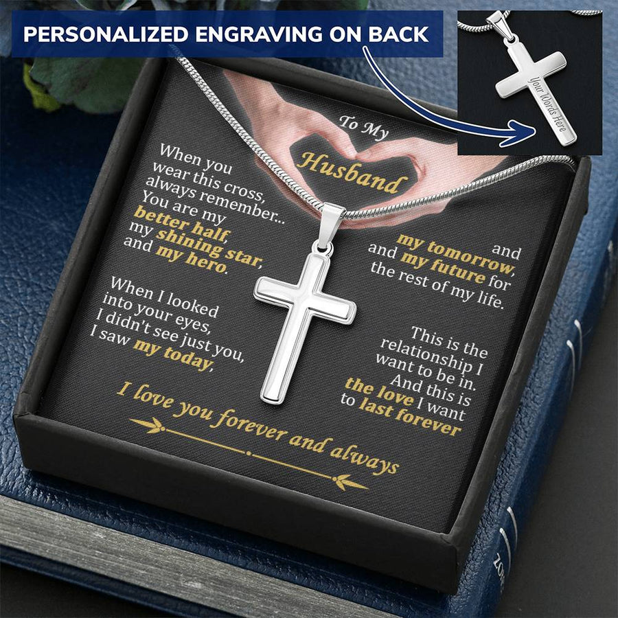 Personalized My Better Half Stainless Steel Cross Necklace Engraved Perfect Anniversary Gift for Husband