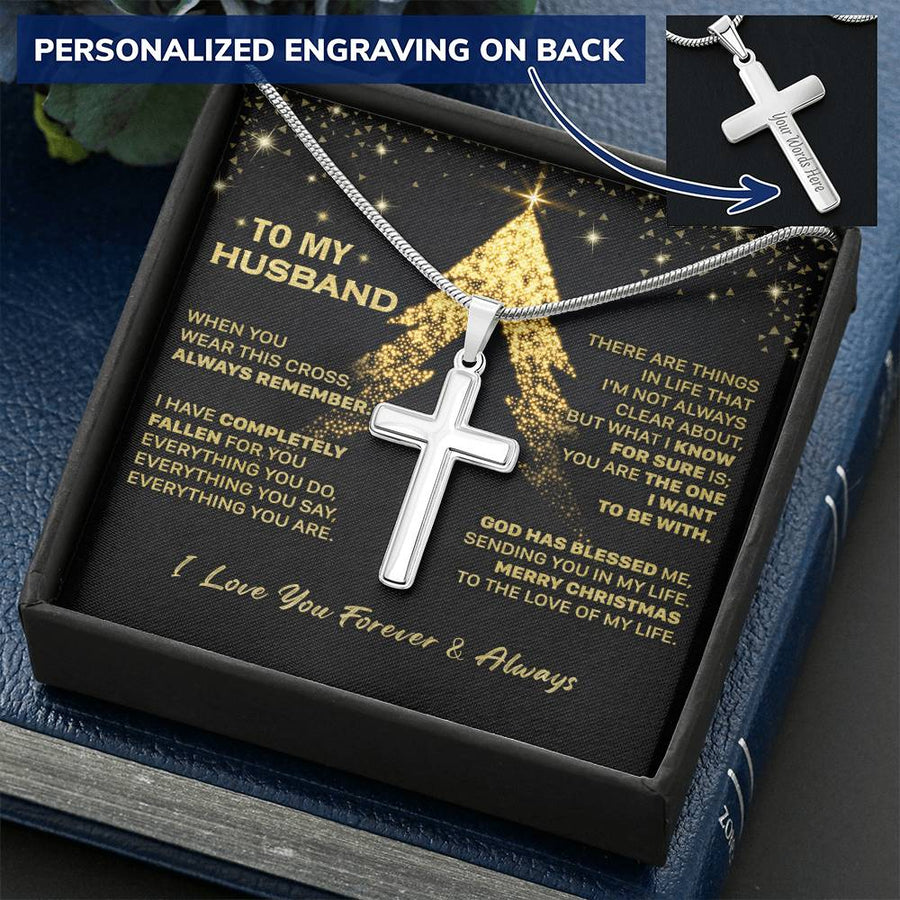 Personalized God Has Blessed Me Sending You in My Life Stainless Steel Cross Necklace Engraved Perfect Christmas Gift for Husband