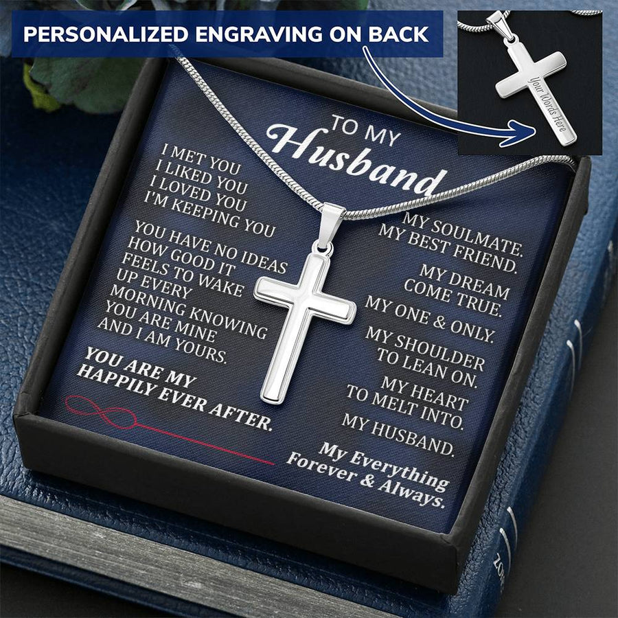 Personalized My Dream Come True Stainless Steel Cross Necklace Engraved Perfect Anniversary Gift for Husband