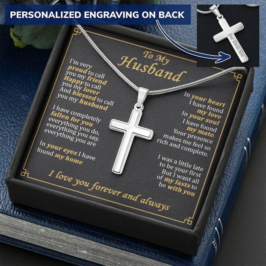 Personalized Blessed to Call You Stainless Steel Cross Necklace Engraved Perfect Anniversary Gift for Husband