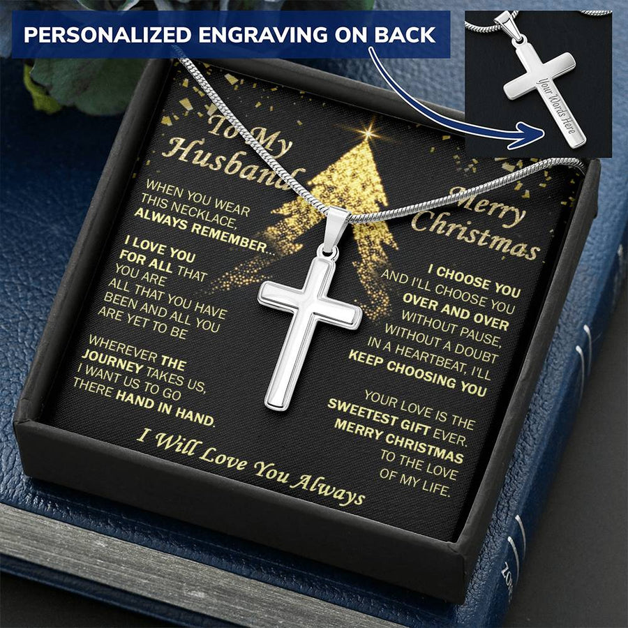 Personalized Your Love Is the Sweetest Gift Ever Stainless Steel Cross Necklace Engraved Perfect Christmas Gift for Husband