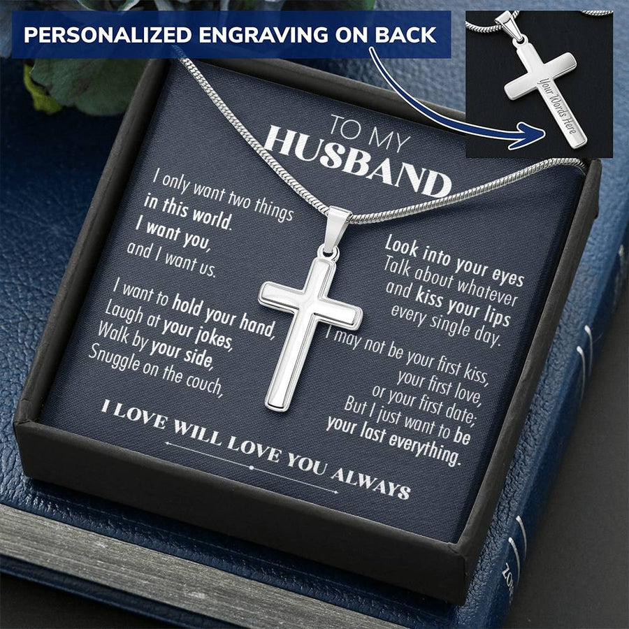 Personalized I Want You and I Want Us Stainless Steel Cross Necklace Engraved Perfect Anniversary Gift for Husband