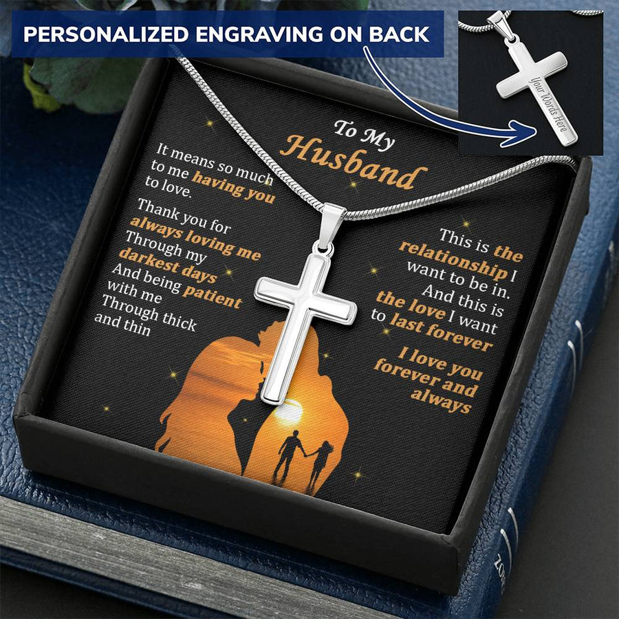 Personalized Love Last Forever Stainless Steel Cross Necklace Engraved Perfect Anniversary Gift for Husband