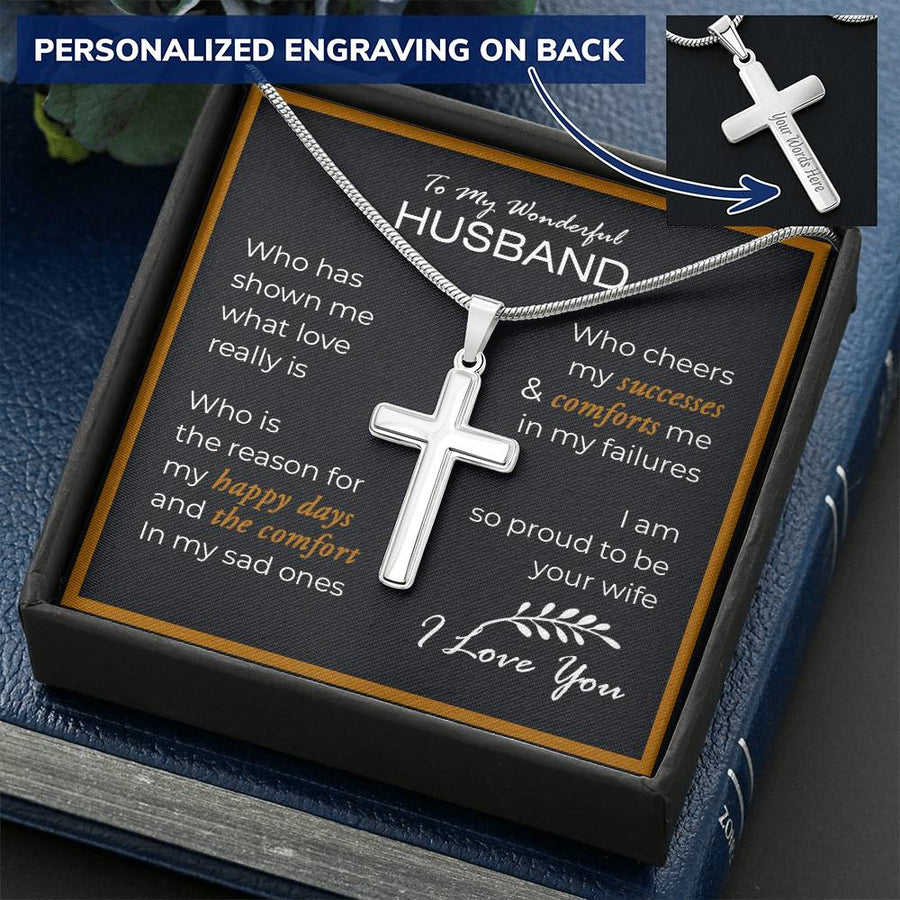 Personalized You Mean the World to Me Stainless Steel Cross Necklace Engraved Perfect Anniversary Gift for Husband