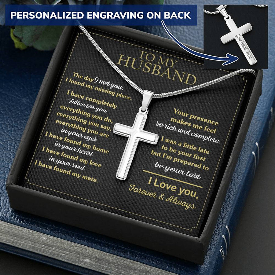 Personalized In Your Heart Stainless Steel Cross Necklace Engraved Perfect Anniversary Gift for Husband