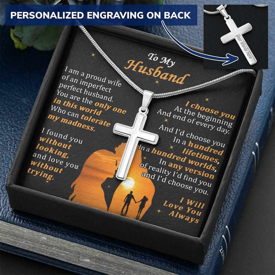 Personalized Only One Tolerate My Madness Stainless Steel Cross Necklace Engraved Perfect Anniversary Gift for Husband