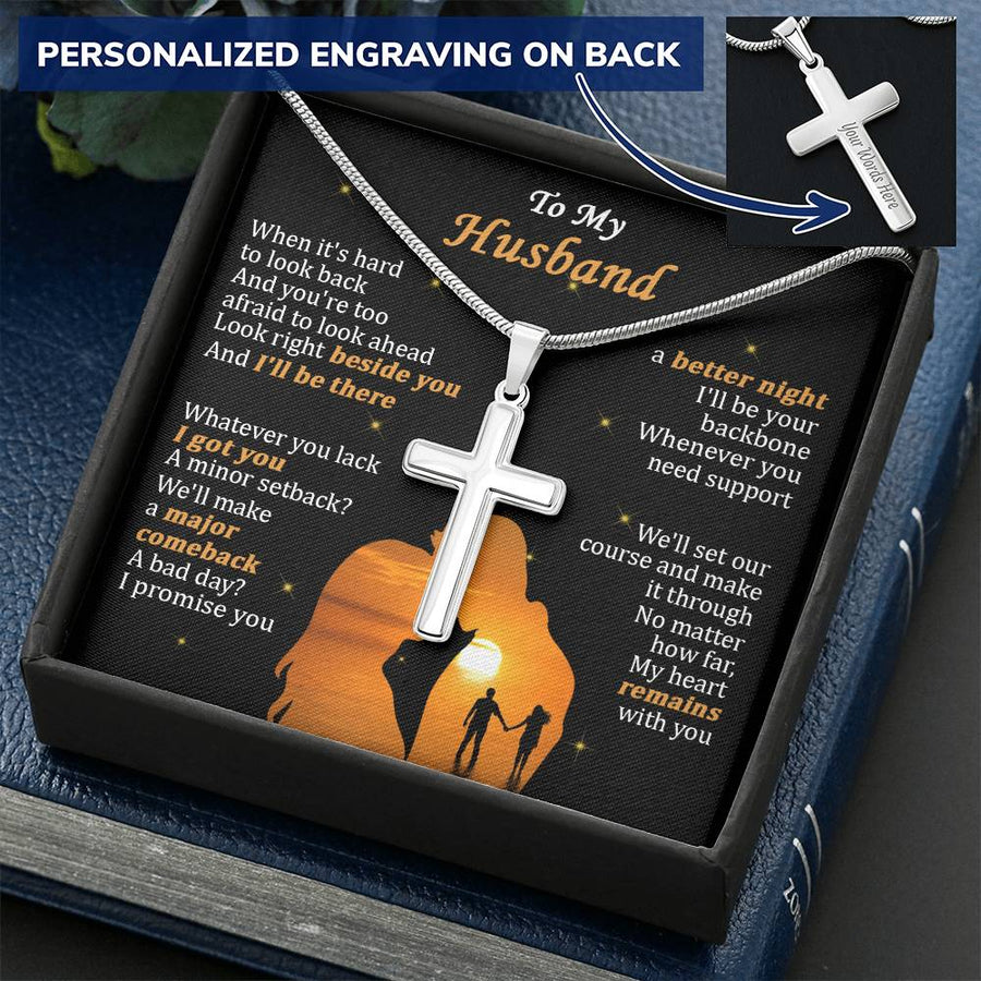 Personalized I'll Be There Stainless Steel Cross Necklace Engraved Perfect Anniversary Gift for Husband