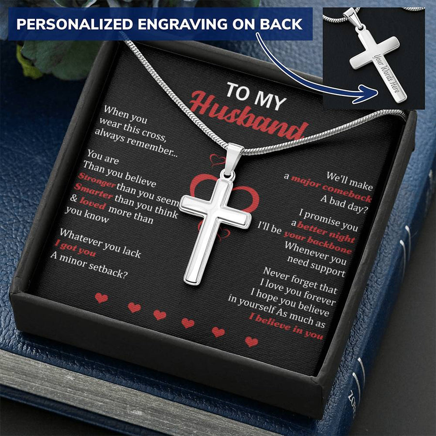 Personalized Whatever You Lack I Got You Stainless Steel Cross Necklace Engraved Perfect Anniversary Gift for Husband