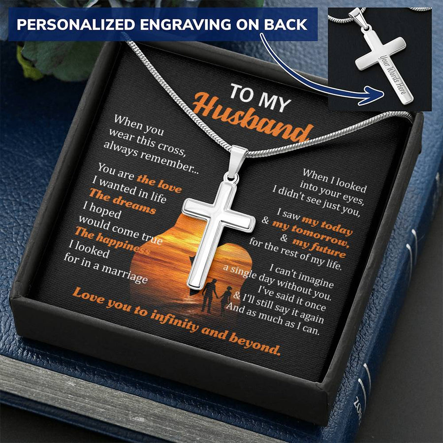 Personalized The Happiness I Looked for in a Marriage Stainless Steel Cross Necklace Engraved Perfect Anniversary Gift for Husband