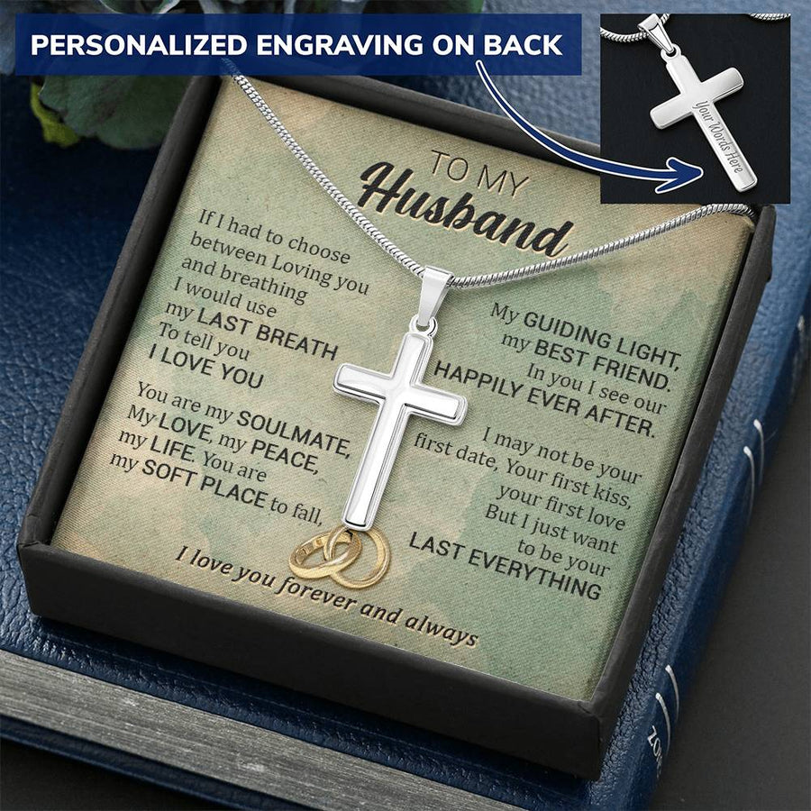 Personalized In You I See Our Happily Ever After Stainless Steel Cross Necklace Engraved Perfect Anniversary Gift for Husband