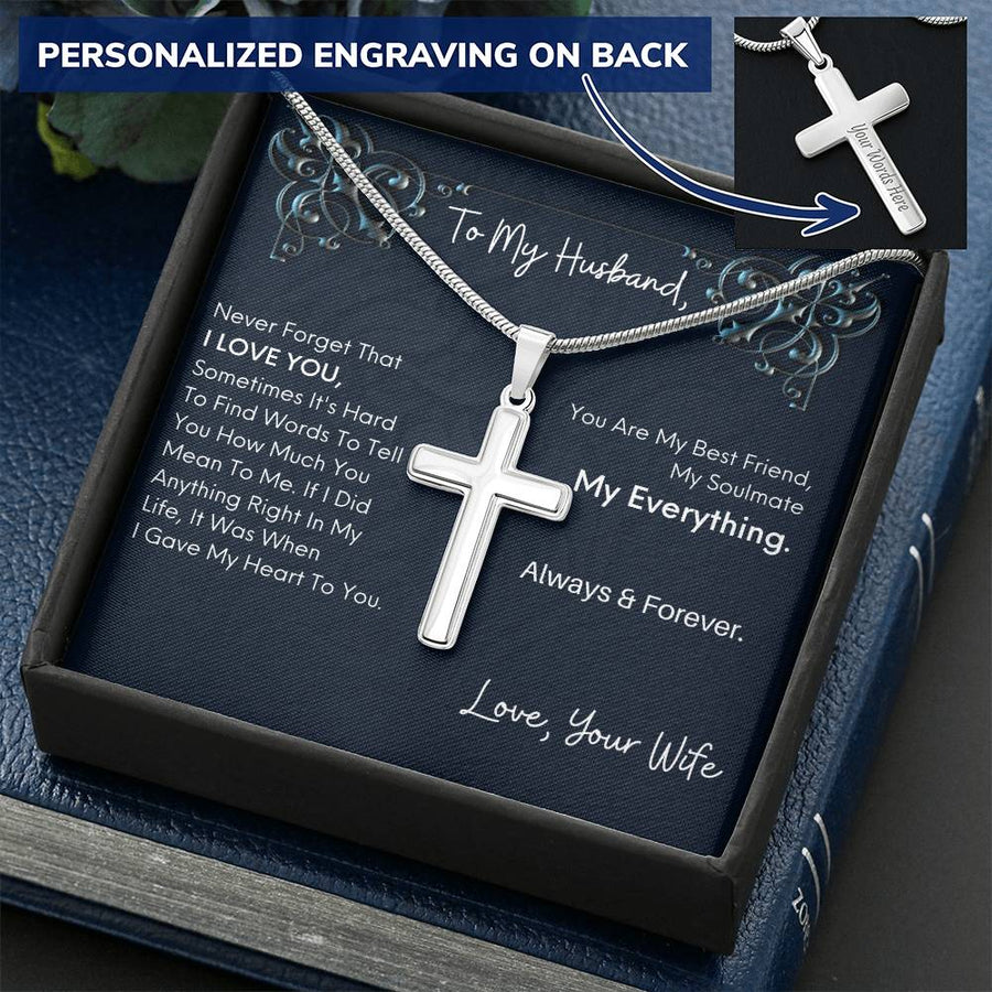 Personalized I Did Anything Right It Was Giving My Heart to You Stainless Steel Cross Necklace Engraved Perfect Anniversary Gift for Husband