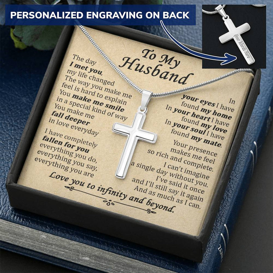 Personalized Make Me Smile Stainless Steel Cross Necklace Engraved Perfect Anniversary Gift for Husband