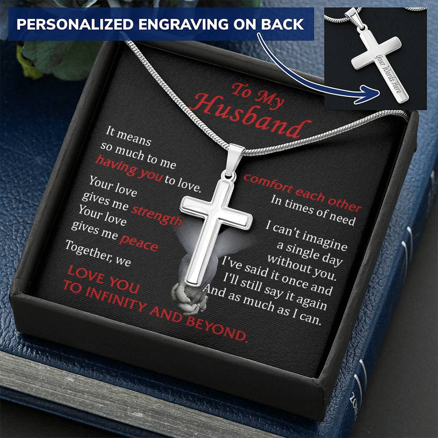 Personalized Having You to Love Stainless Steel Cross Necklace Engraved Perfect Anniversary Gift for Husband