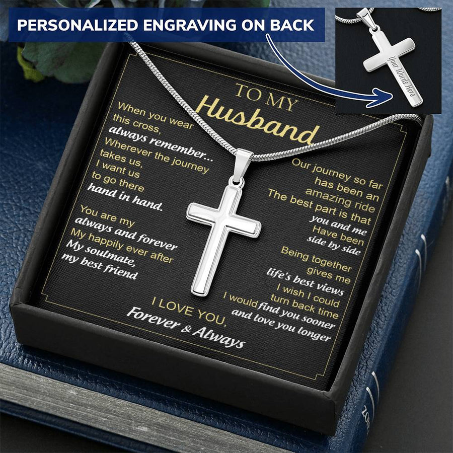 Personalized Life's Best Views Stainless Steel Cross Necklace Engraved Perfect Anniversary Gift for Husband
