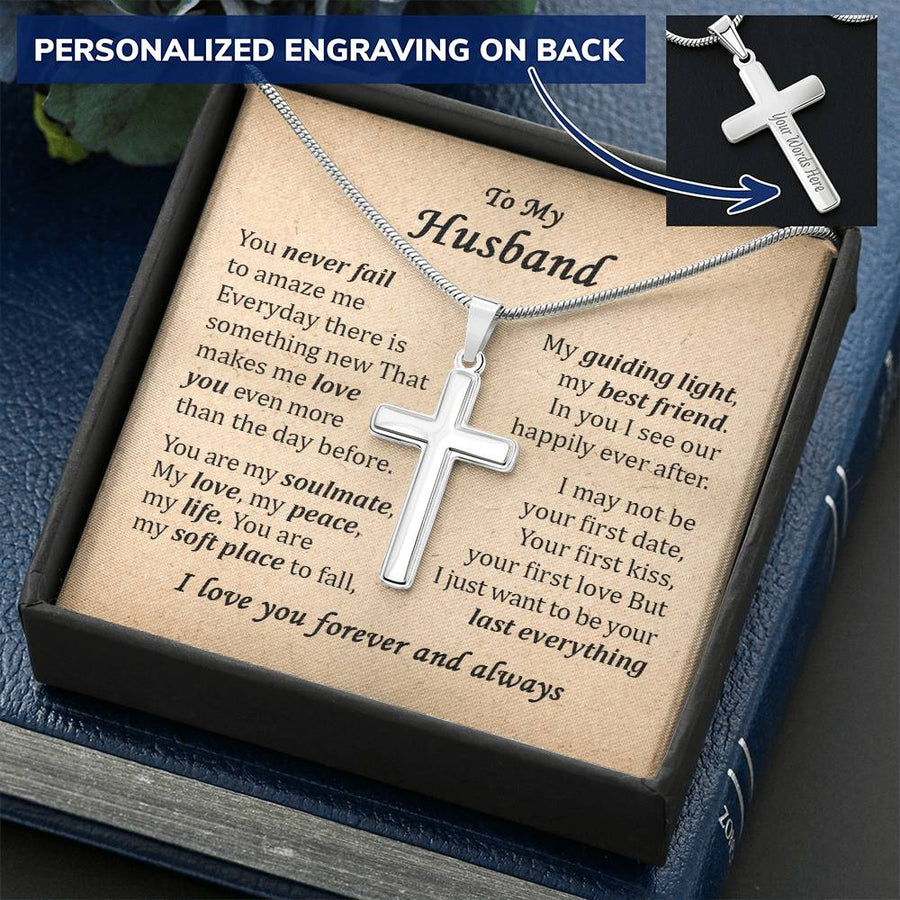 Personalized My Guiding Light Stainless Steel Cross Necklace Engraved Beautiful Anniversary Gift for Husband