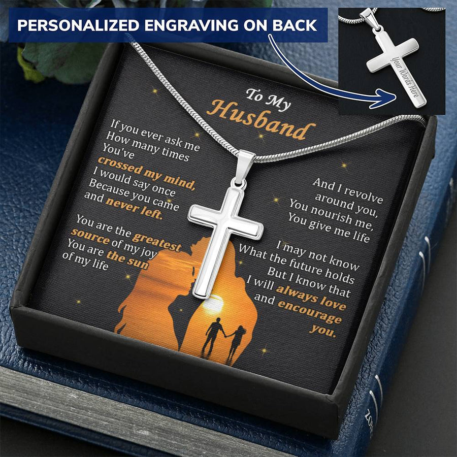 Personalized I Will Always Love and Encourage You Stainless Steel Cross Necklace Engraved Perfect Anniversary Gift for Husband