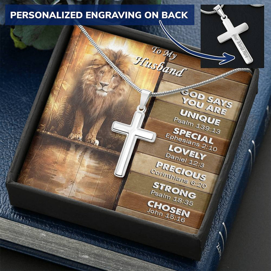 Personalized God Says You Are Stainless Steel Cross Necklace Engraved Perfect Anniversary Gift for Husband