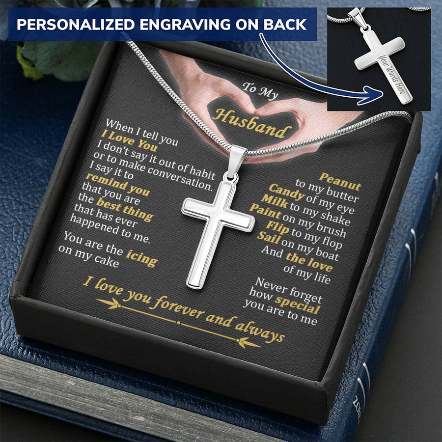 Personalized Peanut to My Butter Stainless Steel Cross Necklace Engraved Perfect Anniversary Gift for Husband