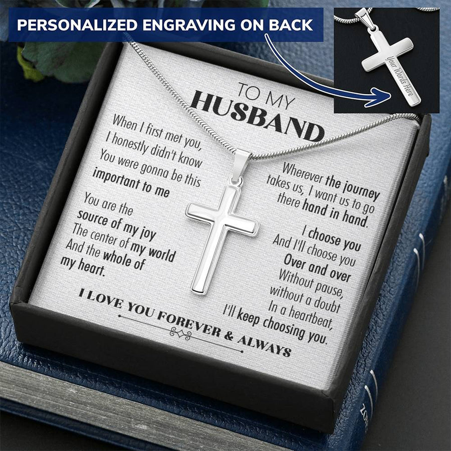 Personalized Whole of My Heart Stainless Steel Cross Necklace Engraved Perfect Anniversary Gift for Husband