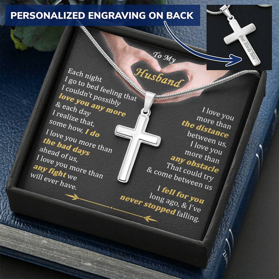 Personalized Never Stopped Falling Stainless Steel Cross Necklace Engraved Perfect Anniversary Gift for Husband