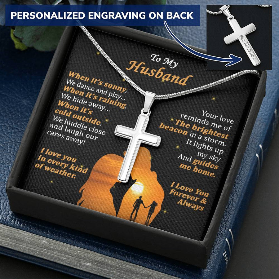 Personalized Love Every Weather Forever Stainless Steel Cross Necklace Engraved Perfect Anniversary Gift for Husband