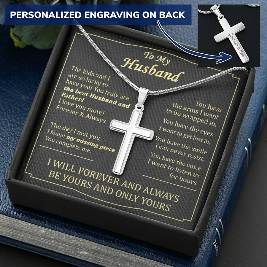 Personalized Best Husband and Father Stainless Steel Cross Necklace Engraved Perfect Father's Day Gift for Husband