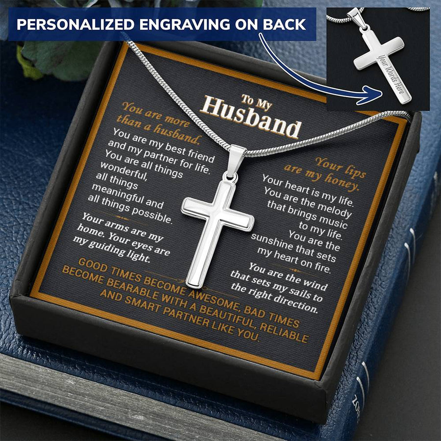 Personalized More Than a Husband Stainless Steel Cross Necklace Engraved Perfect Anniversary Gift for Husband