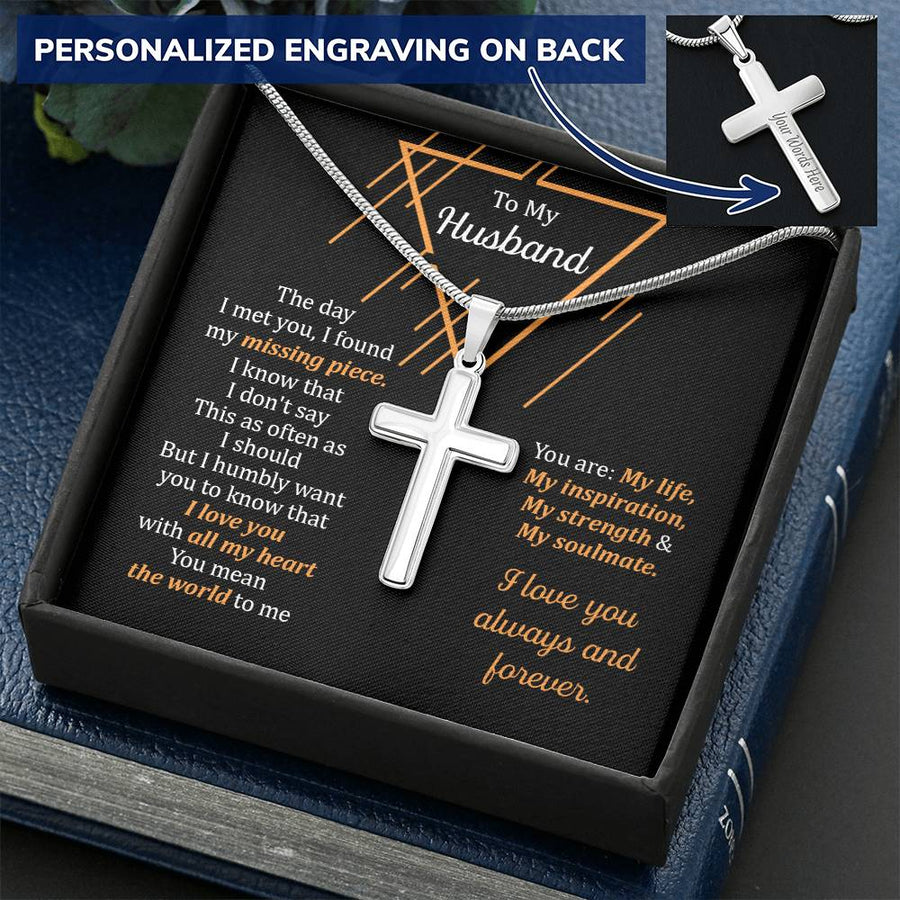 Personalized All My Heart Stainless Steel Cross Necklace Engraved Perfect Anniversary Gift for Husband