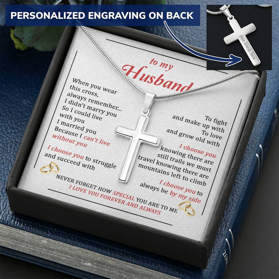 Personalized Can't Live Without You Stainless Steel Cross Necklace Engraved Beautiful Anniversary Gift for Husband