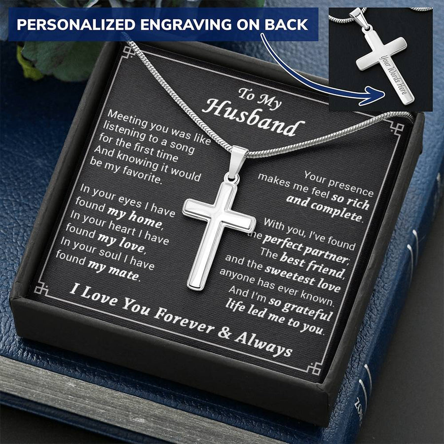 Personalized My Home My Love Stainless Steel Cross Necklace Engraved Perfect Anniversary Gift for Husband
