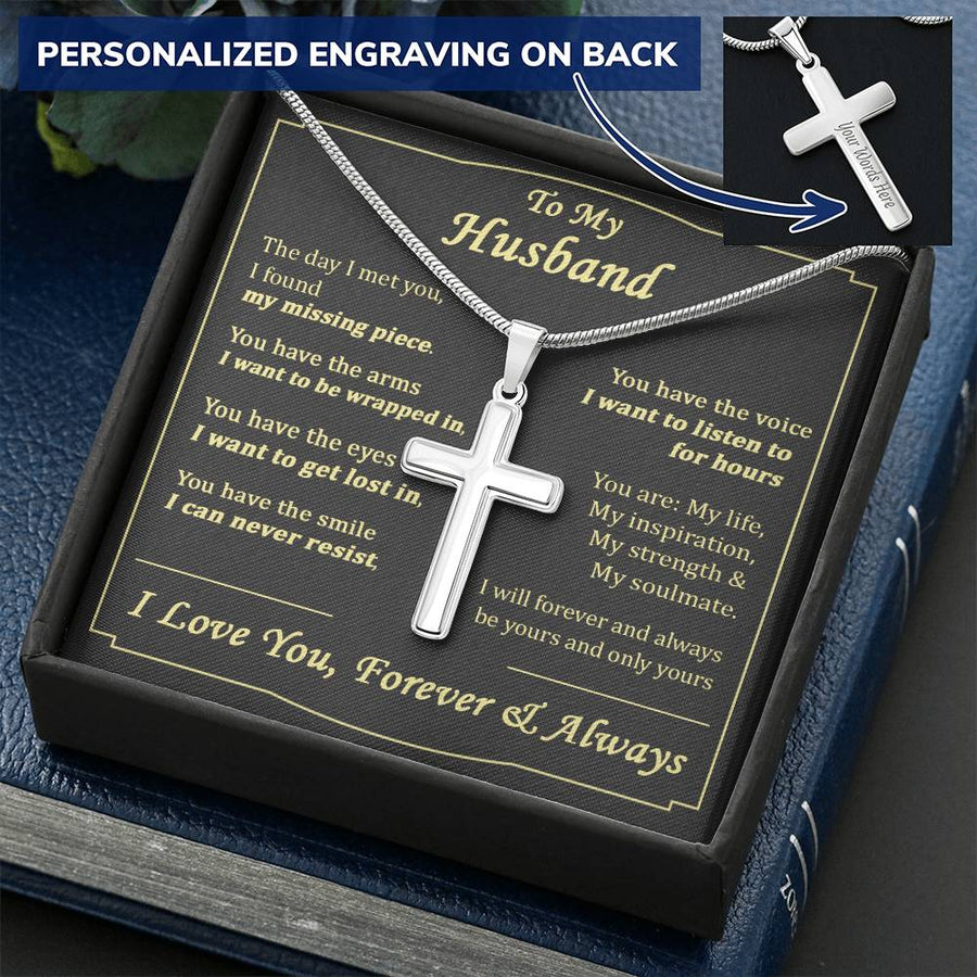 Personalized My Life My Inspiration Stainless Steel Cross Necklace Engraved Beautiful Anniversary Gift for Husband