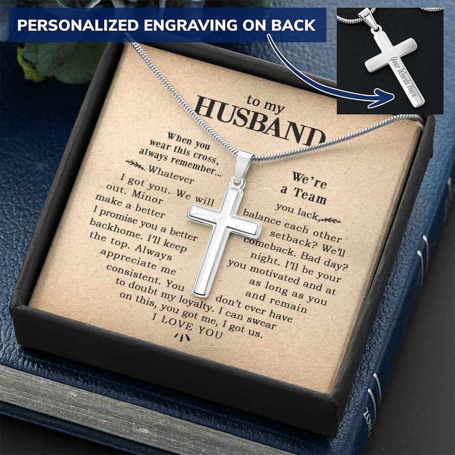 Personalized Balance Each Other Stainless Steel Cross Necklace Engraved Perfect Anniversary Gift for Husband