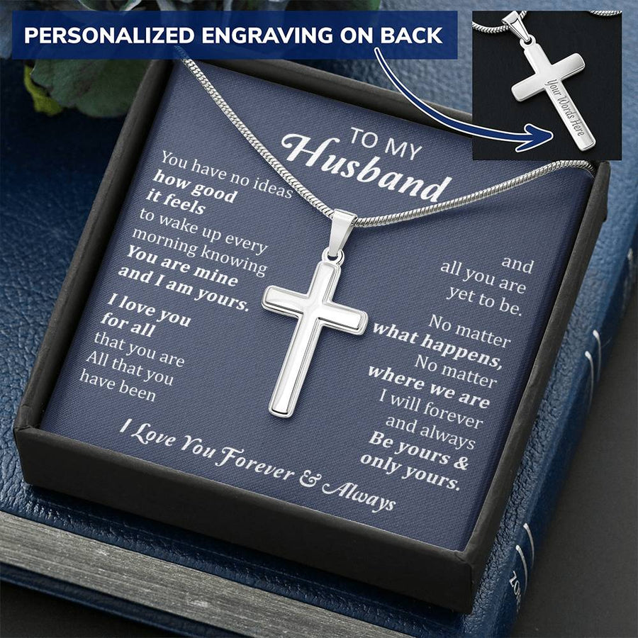 Personalized How Good It Feels to Wake Up Every Morning Stainless Steel Cross Necklace Engraved Perfect Anniversary Gift for Husband