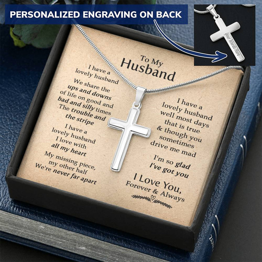 Personalized Lovely Husband All My Heart Stainless Steel Cross Necklace Engraved Perfect Anniversary Gift for Husband