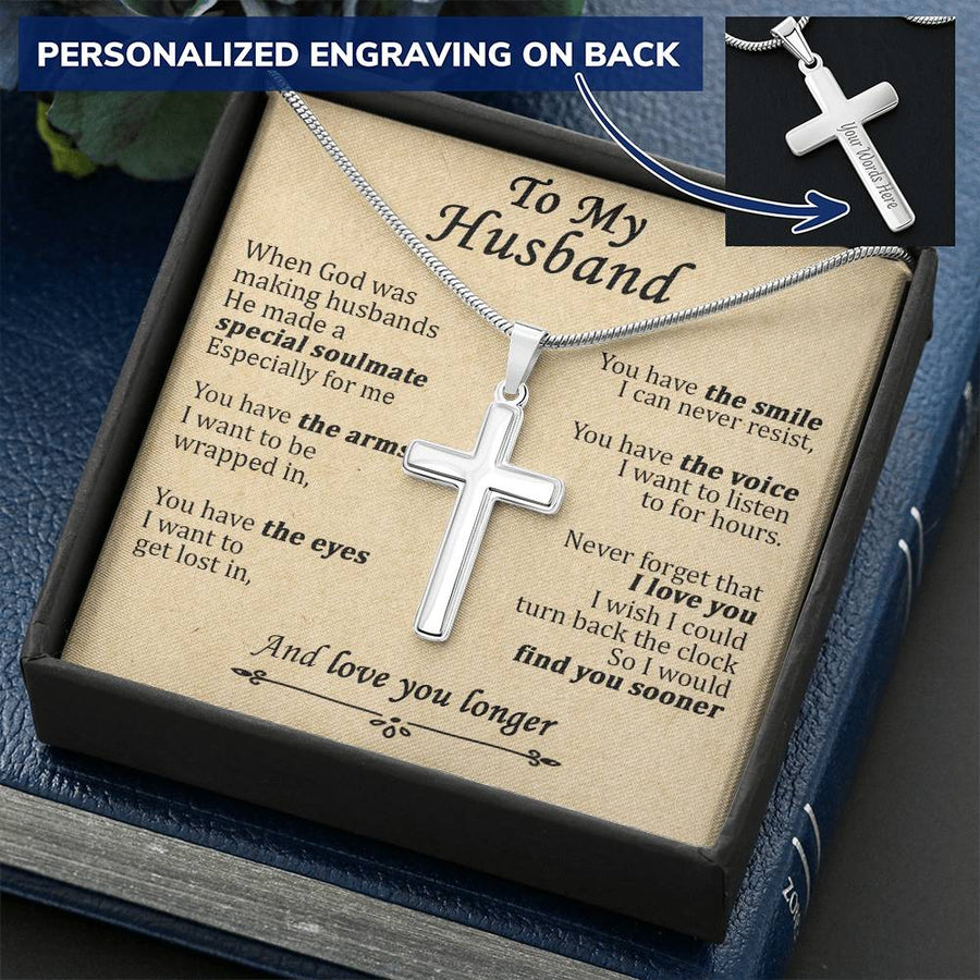 Personalized Love You Longer Stainless Steel Cross Necklace Engraved Perfect Anniversary Gift for Husband