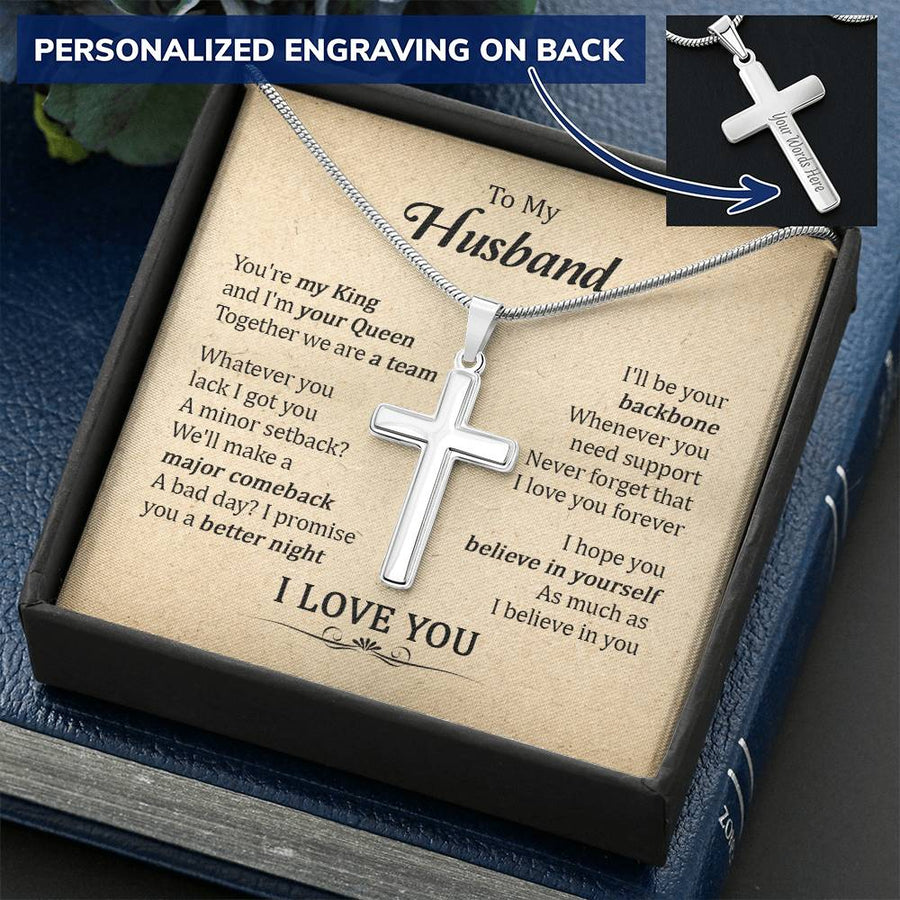 Personalized Believe in Yourself Stainless Steel Cross Necklace Engraved Perfect Anniversary Gift for Husband