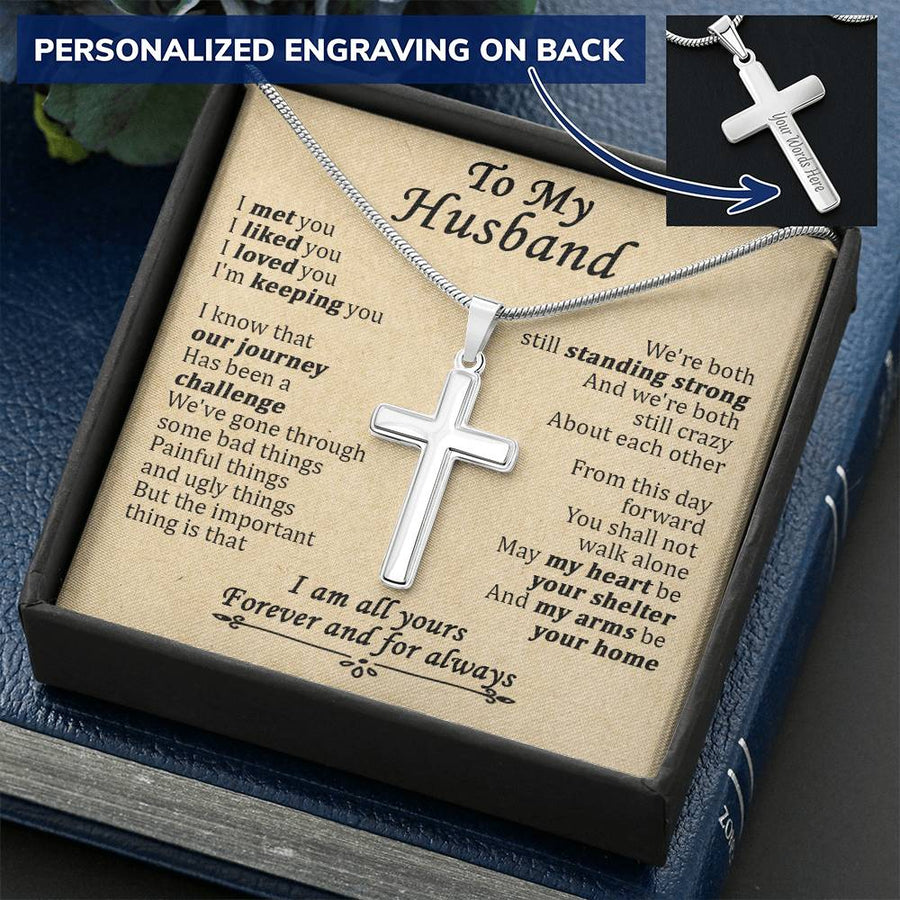 Personalized May My Heart Be Your Shelter Stainless Steel Cross Necklace Engraved Perfect Anniversary Gift for Husband