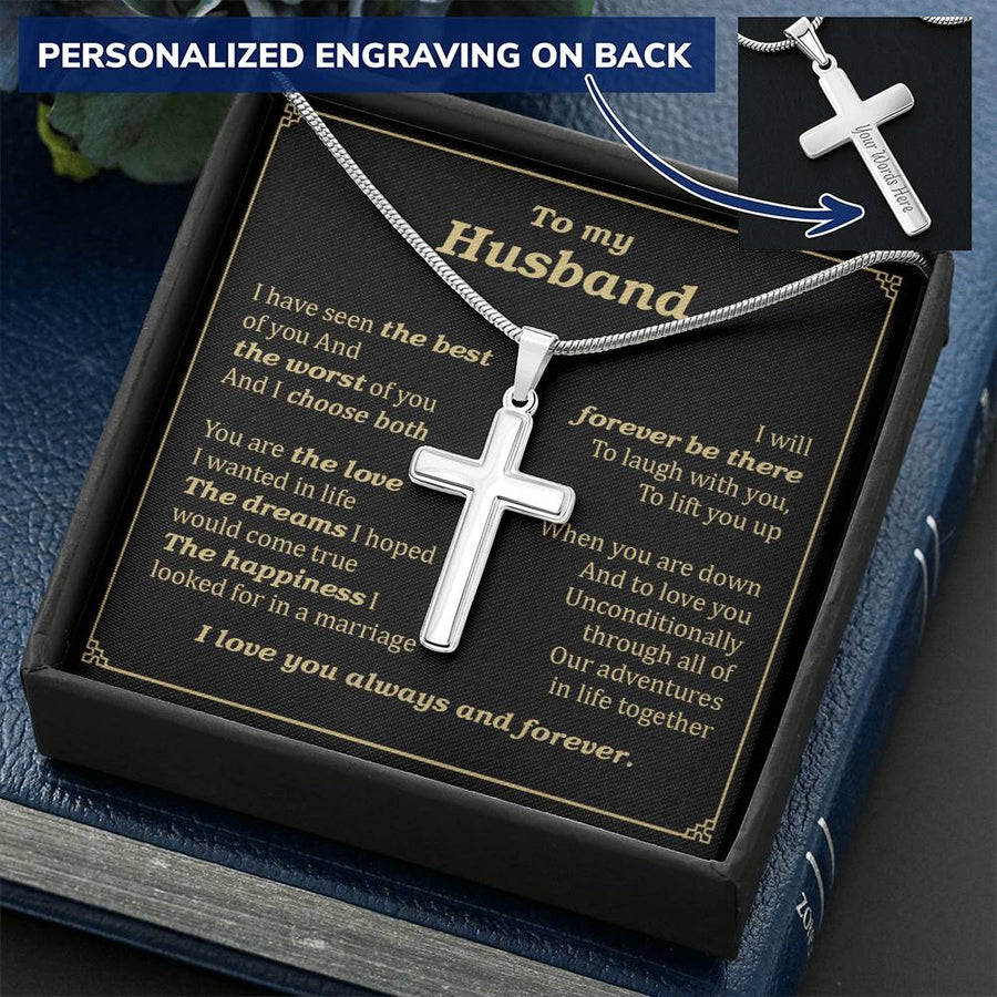 Personalized The Love Dreams Happiness Stainless Steel Cross Necklace Engraved Perfect Anniversary Gift for Husband