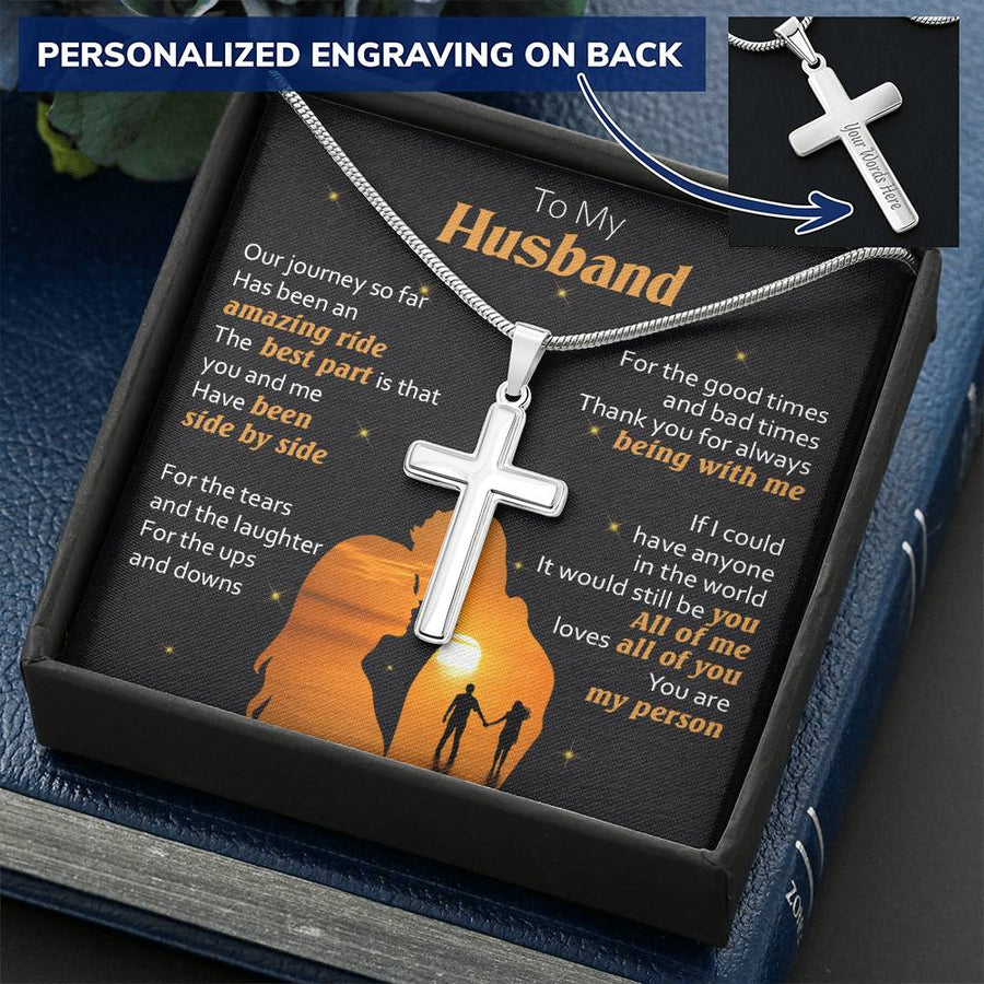 Personalized Amazing Ride Side by Side Stainless Steel Cross Necklace Engraved Perfect Anniversary Gift for Husband